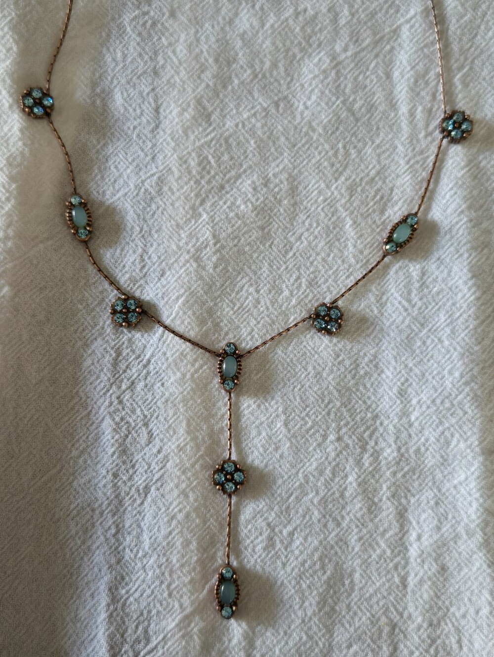Jewels by Park Lane Y-Necklace Copper Tone Aqua Blue Stones NWT